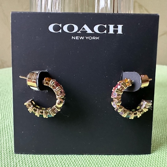 COACH SIGNATURE RAINBOW TENNIS HUGGIE EARRINGS:NWT RAINBOW CL260 - Picture 3 of 11